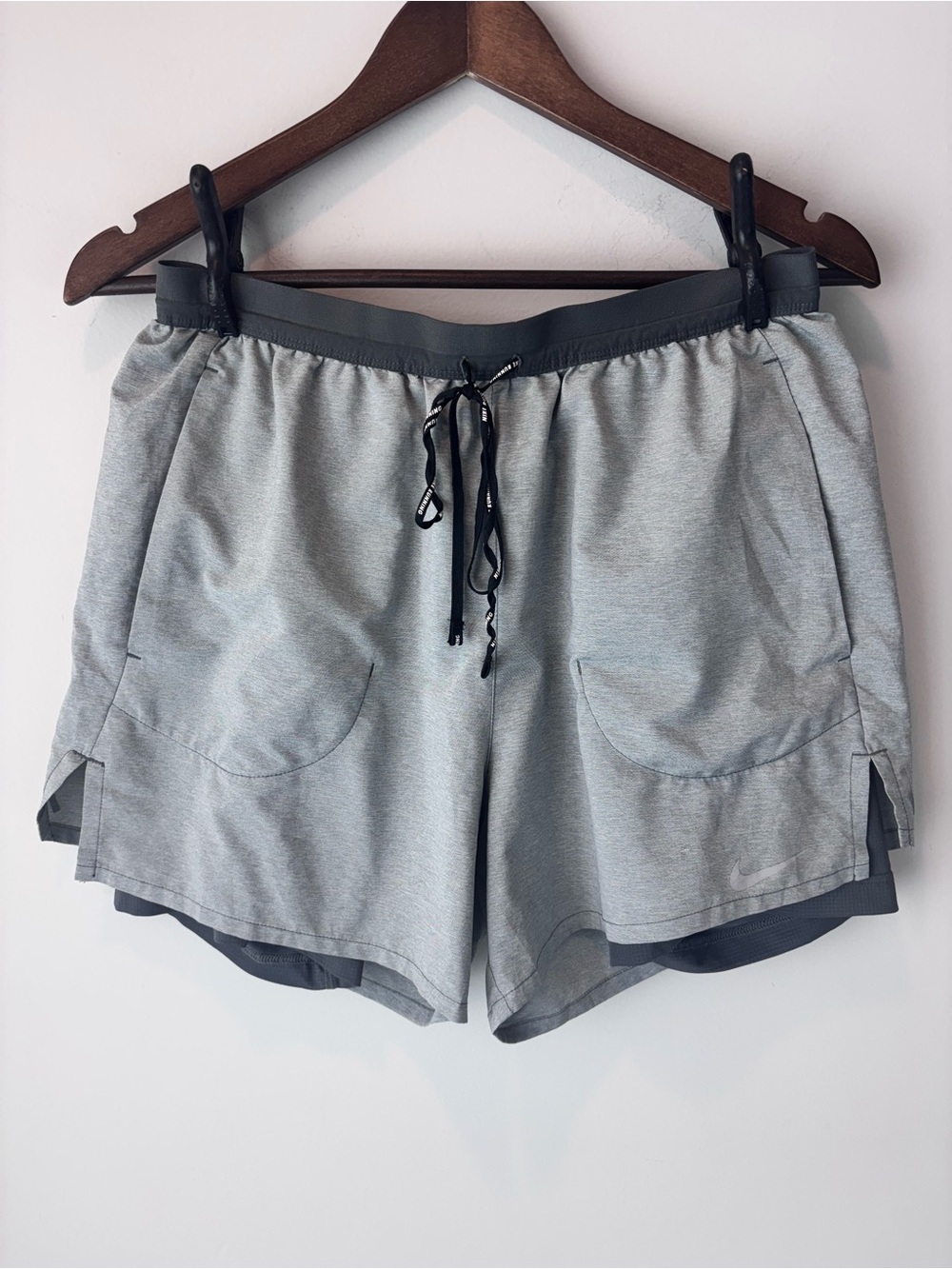 Nike Women's Gray Layered Athletic Shorts with Drawstring